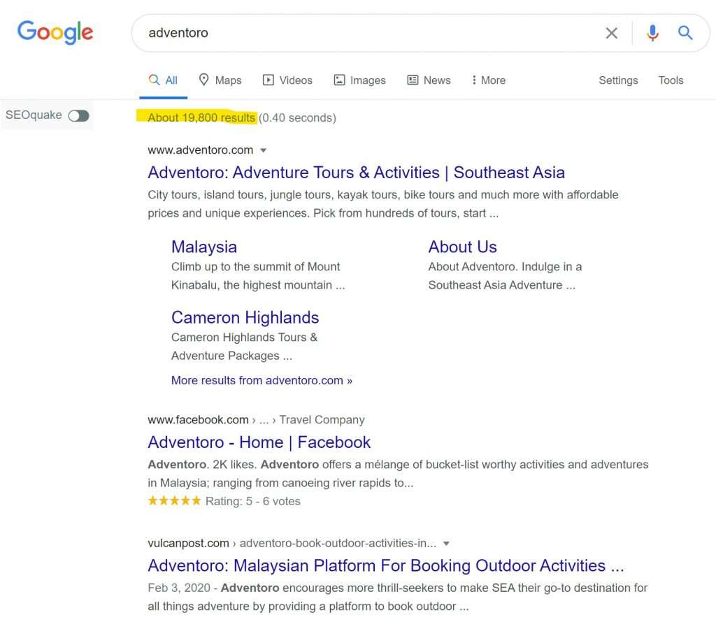 Adventoro keyword ranking